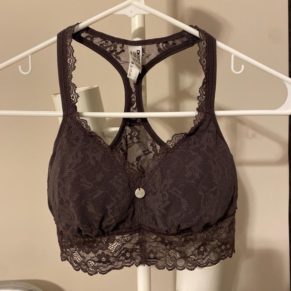 DKNY Lace Racerback Bralette - Charcoal Gray - Picture 2 of 4